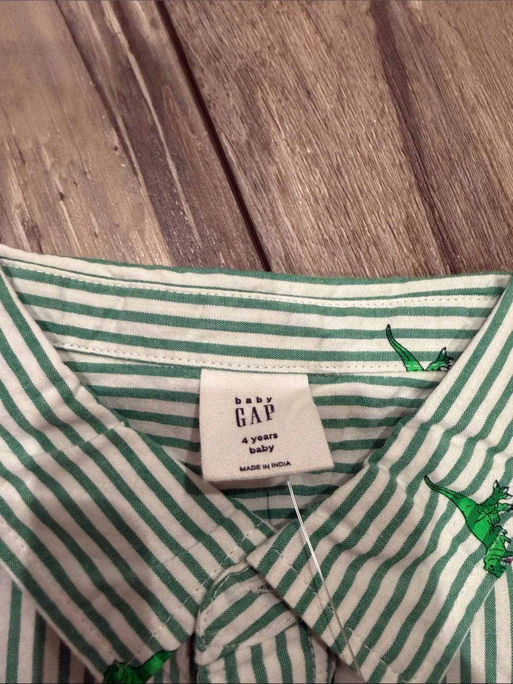 NEW! babyGap Brannan Bear Poplin Shirt in Green Dinosaur Size 4